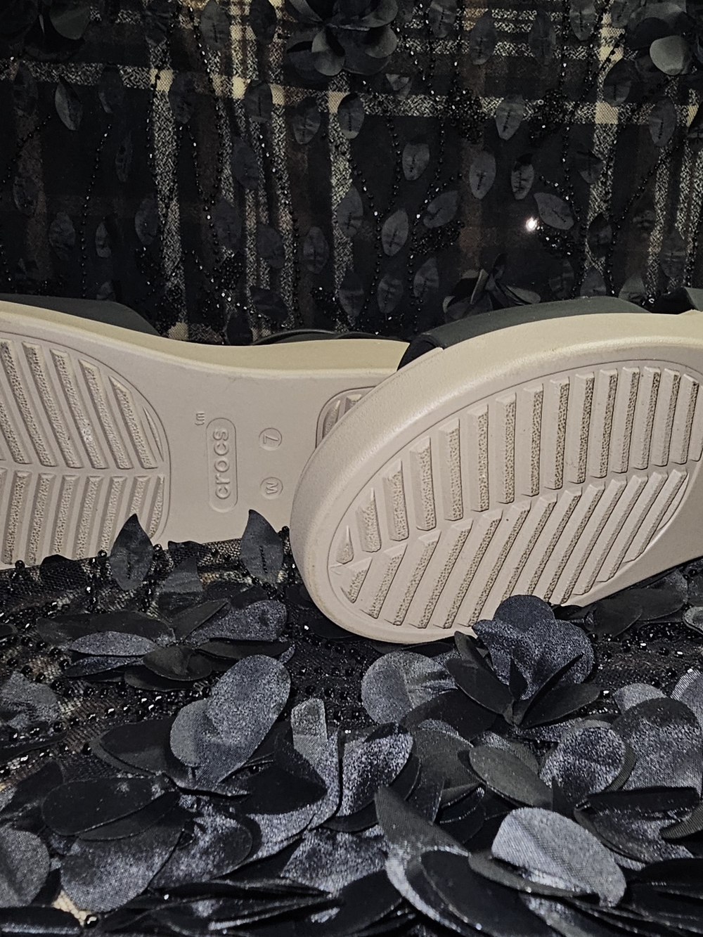 CROCS Women’s Two-Tone Platform Slide in Beige and Black